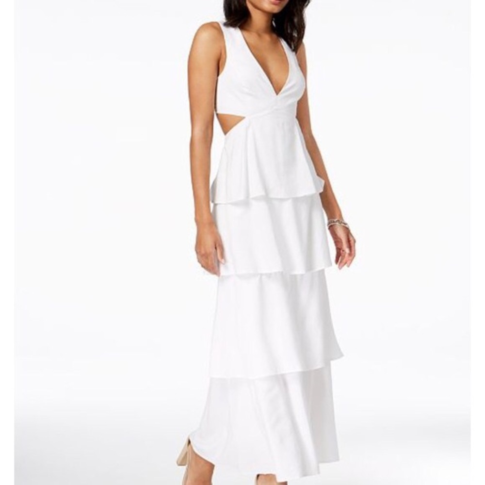 Bardot white tiered ruffle open back maxi dress